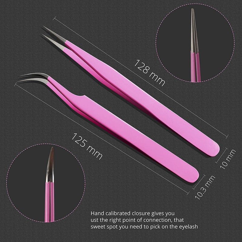 SIVOTE Lash Tweezers for Eyelash Extensions â€“ Professional Stainless Steel Straight & Curved Tips â€“ Precision Lash Extension Tweezers Set for Volume & Classic Lashes (c, Pink) - Image 5